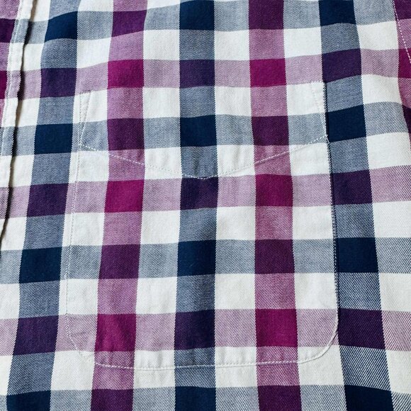 Alan Flusser Men’s Large Gingham Button-Down Shirt – Purple Navy Plaid, 100% Cot - Picture 5 of 8